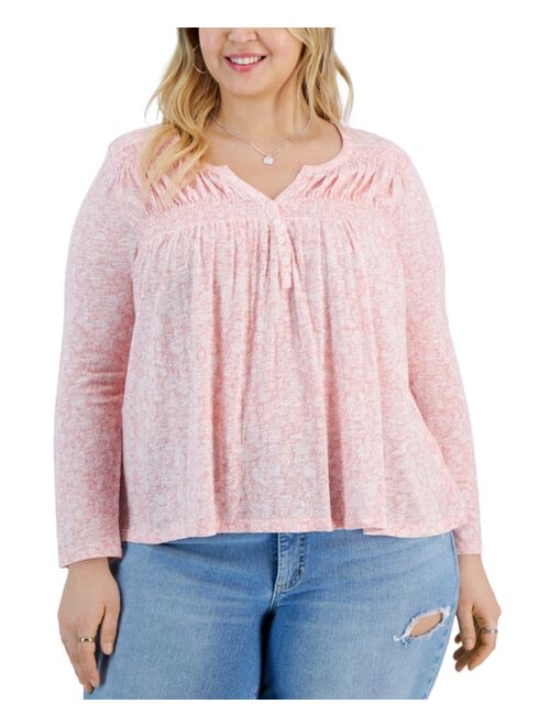 STYLE & CO Plus Size Split-Neck Long-Sleeve Top, Created for Macy's