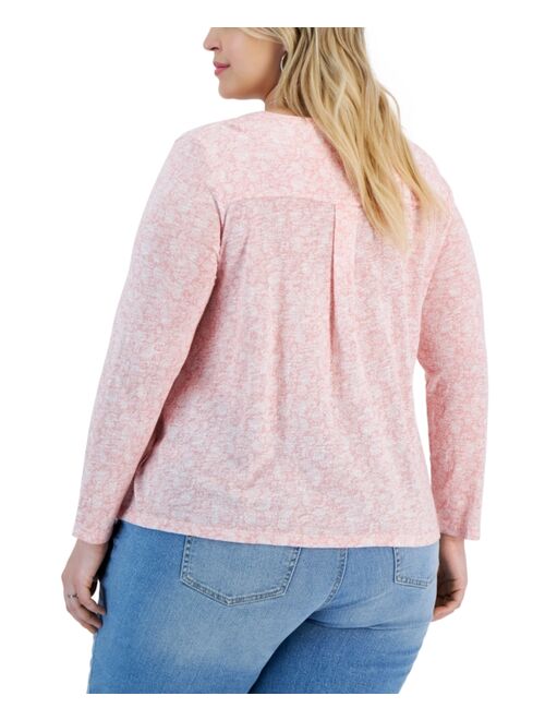 STYLE & CO Plus Size Split-Neck Long-Sleeve Top, Created for Macy's