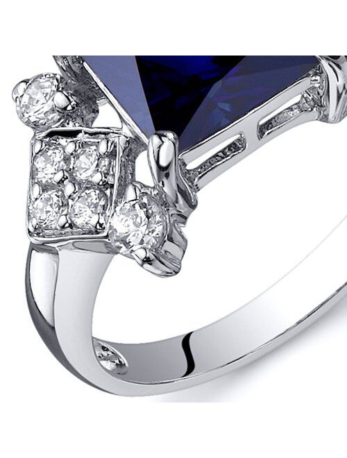 Peora Created Blue Sapphire Ring for Women in Sterling Silver, Vintage Style Design, Princess Cut 2.50 Carats total, Comfort Fit, Sizes 5 to 9