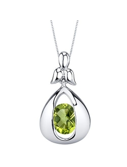 Sterling Silver Cascade Pendant Necklace for Women in Various Gemstones, Oval Shape 8x6mm, with 18 inch Chain