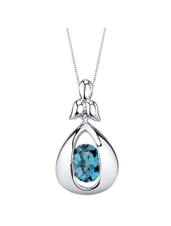 Sterling Silver Cascade Pendant Necklace for Women in Various Gemstones, Oval Shape 8x6mm, with 18 inch Chain