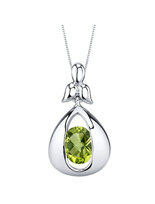 Peora Sterling Silver Cascade Pendant Necklace for Women in Various Gemstones, Oval Shape 8x6mm, with 18 inch Chain