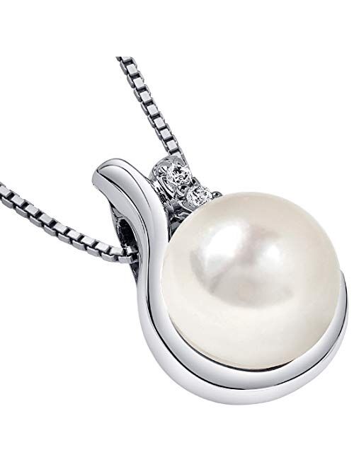 Peora Freshwater Cultured White Pearl Minimalist Pendant Necklace in Sterling Silver, 8.5mm Round Button Shape 8.5mm with 18 inch Chain