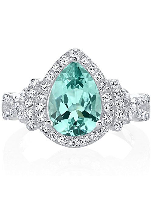 Peora Simulated Paraiba Tourmaline Teardrop Ring for Women 925 Sterling Silver, 2.25 Carats Pear Shape 10x7mm, Sizes 5 to 9