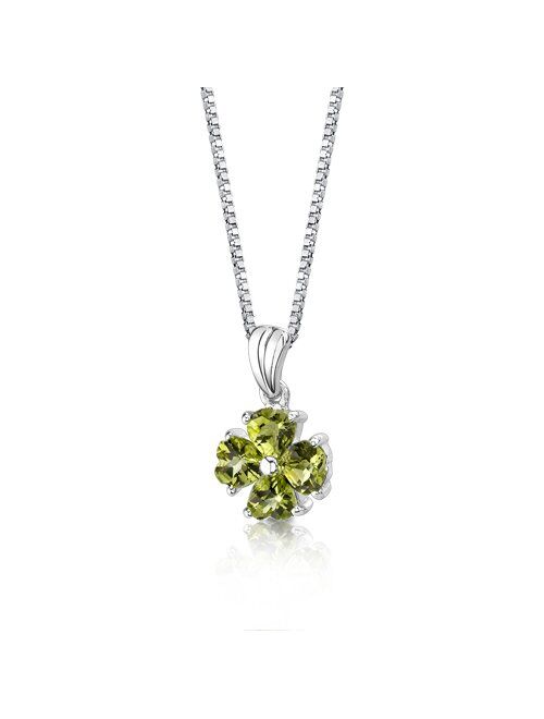 Peora Peridot 4-Leaf Clover Lucky Shamrock Pendant Necklace for Women 925 Sterling Silver, Natural Gemstone, 2 Carats Heart Shape, with 18 inch Chain