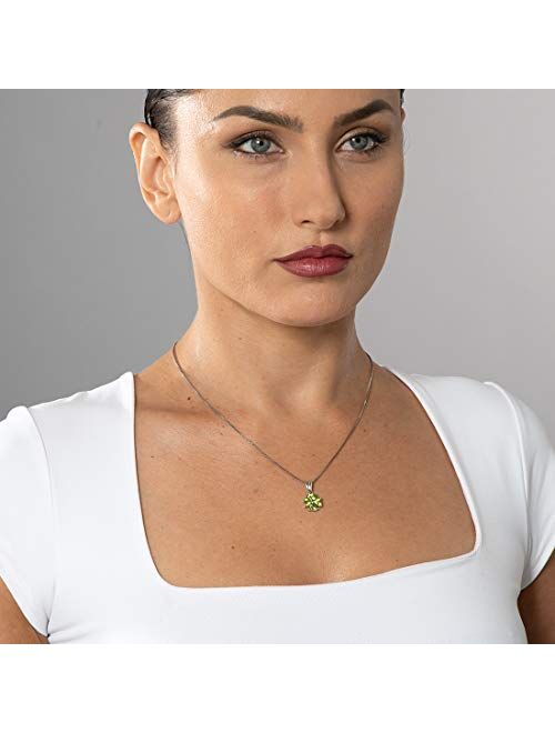 Peora Peridot 4-Leaf Clover Lucky Shamrock Pendant Necklace for Women 925 Sterling Silver, Natural Gemstone, 2 Carats Heart Shape, with 18 inch Chain