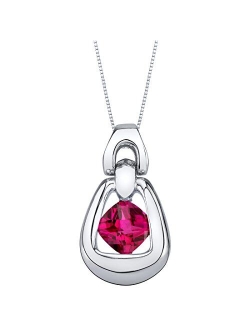 Sterling Silver Sungate Solitaire Pendant Necklace in Various Gemstones, 6mm Cushion Cut, with 18 inch Italian Chain