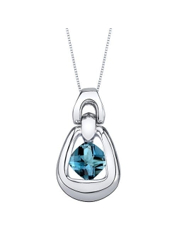 Sterling Silver Sungate Solitaire Pendant Necklace in Various Gemstones, 6mm Cushion Cut, with 18 inch Italian Chain