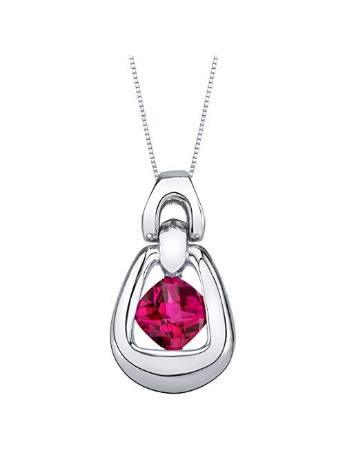 Peora Sterling Silver Sungate Solitaire Pendant Necklace in Various Gemstones, 6mm Cushion Cut, with 18 inch Italian Chain