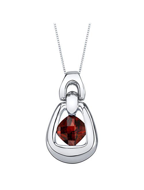 Peora Sterling Silver Sungate Solitaire Pendant Necklace in Various Gemstones, 6mm Cushion Cut, with 18 inch Italian Chain