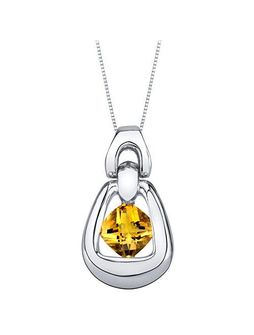 Peora Sterling Silver Sungate Solitaire Pendant Necklace in Various Gemstones, 6mm Cushion Cut, with 18 inch Italian Chain