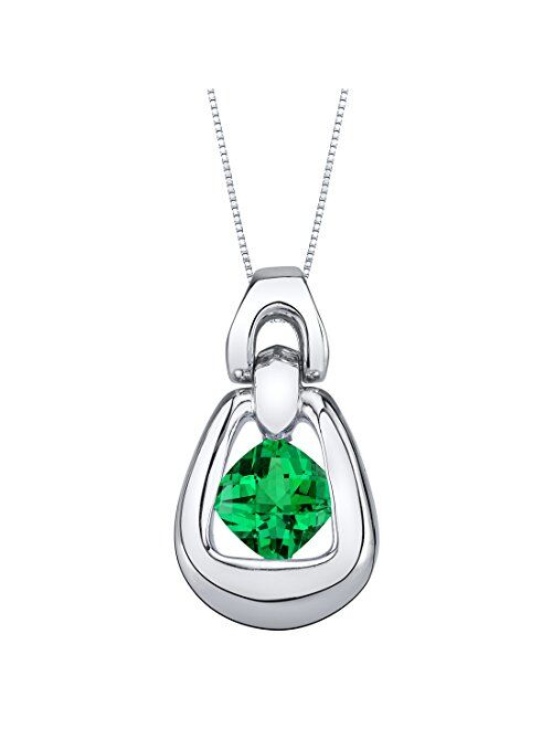 Peora Sterling Silver Sungate Solitaire Pendant Necklace in Various Gemstones, 6mm Cushion Cut, with 18 inch Italian Chain