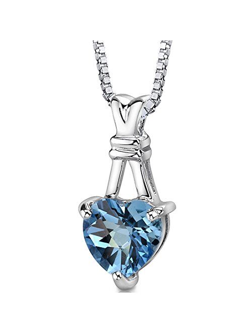 Peora Swiss Blue Topaz Heart Pendant Necklace in Sterling Silver, Designer Solitaire, 3.00 Carats, with 18 inch Chain