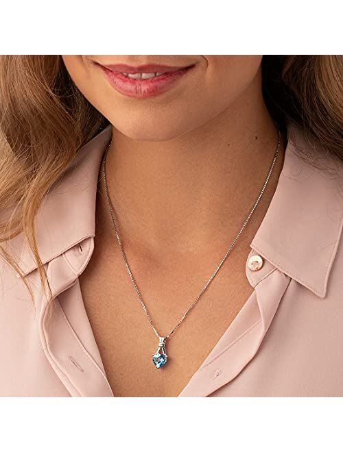 Peora Swiss Blue Topaz Heart Pendant Necklace in Sterling Silver, Designer Solitaire, 3.00 Carats, with 18 inch Chain