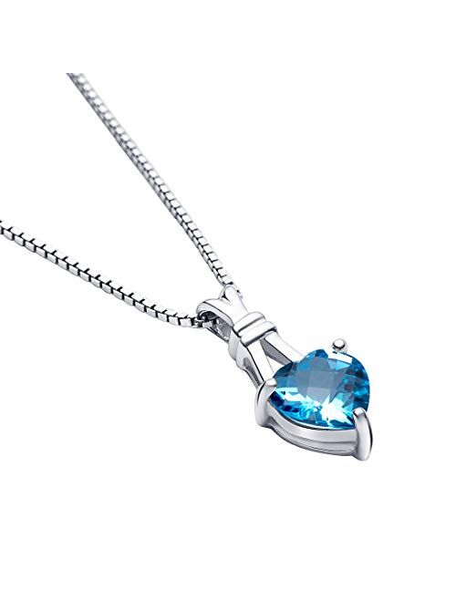 Peora Swiss Blue Topaz Heart Pendant Necklace in Sterling Silver, Designer Solitaire, 3.00 Carats, with 18 inch Chain