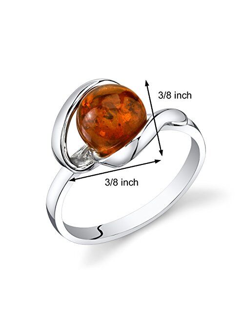 Peora Genuine Baltic Amber Ring for Women in Sterling Silver, Rich Cognac Color, Designer Open Spiral Solitaire, Comfort Fit, Sizes 5 to 9