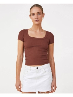 Women's Staple Rib Scoop Neck Short Sleeve Top