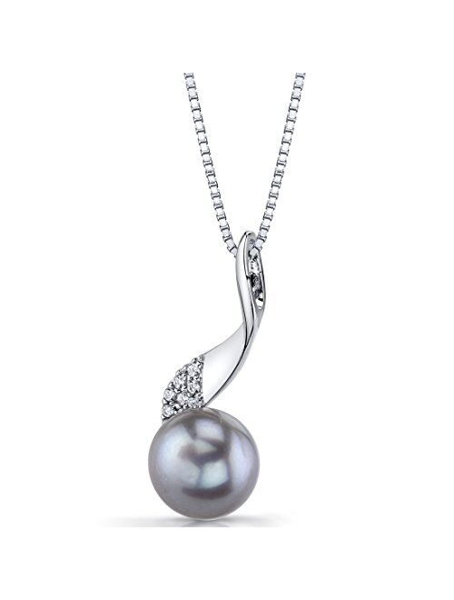 Peora Freshwater Cultured Grey Pearl Swirl Pendant Necklace for Women 925 Sterling Silver, 10mm Round Button Shape, with 18 inch Chain