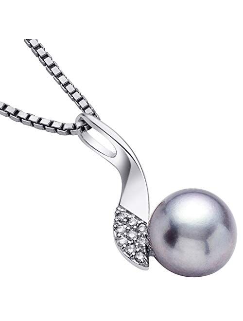 Peora Freshwater Cultured Grey Pearl Swirl Pendant Necklace for Women 925 Sterling Silver, 10mm Round Button Shape, with 18 inch Chain