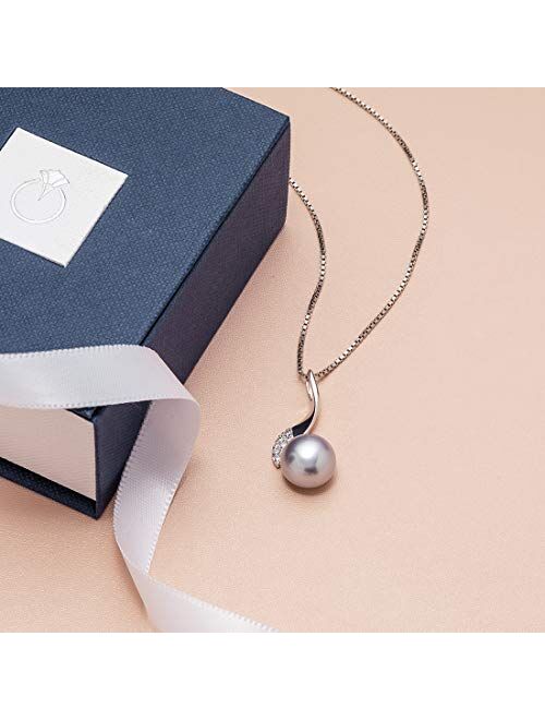 Peora Freshwater Cultured Grey Pearl Swirl Pendant Necklace for Women 925 Sterling Silver, 10mm Round Button Shape, with 18 inch Chain