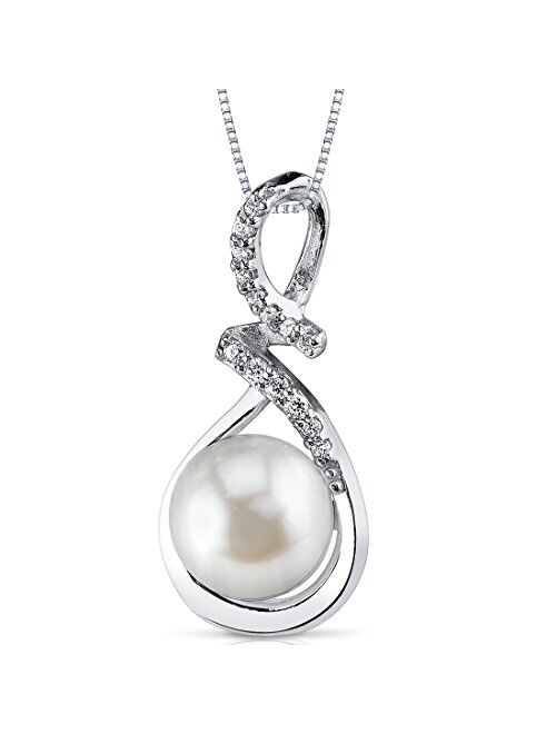 Peora 9mm Freshwater Cultured White Pearl Infinity Pendant Necklace for Women 925 Sterling Silver with 18 inch Chain