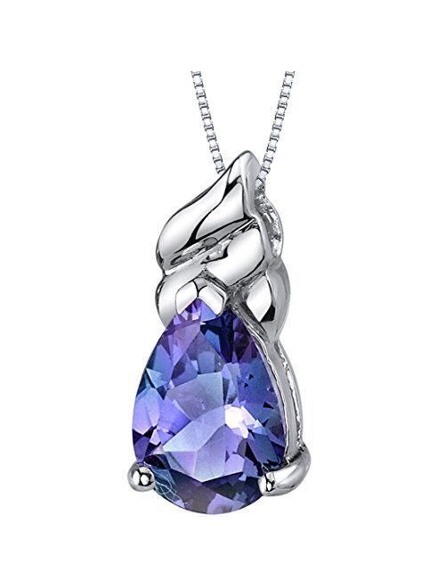 Peora Simulated Alexandrite Swirl Pendant Necklace for Women 925 Sterling Silver, Color-Changing 3.75 Carats total Pear Shape 12x8mm, with 18 inch Chain