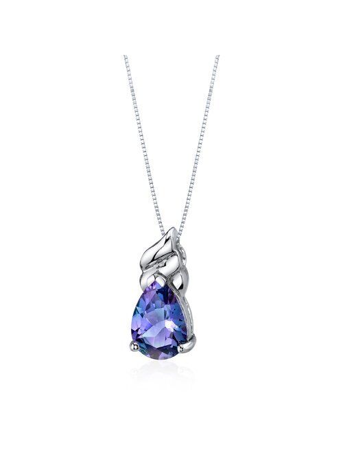 Peora Simulated Alexandrite Swirl Pendant Necklace for Women 925 Sterling Silver, Color-Changing 3.75 Carats total Pear Shape 12x8mm, with 18 inch Chain