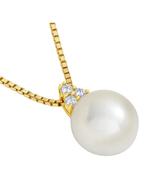 Peora Freshwater Cultured White Pearl Pendant in 14K Yellow Gold, Round Button Shape, 10mm Heirloom Slider Solitaire