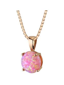 Solid 14K Rose Gold Created Pink Opal Pendant for Women, Classic Solitaire, Round Shape, 8mm, 1 Carat total