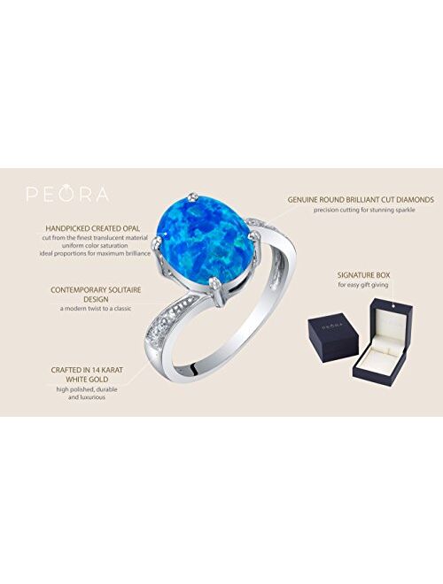 Peora 14K White Gold Diamond and Gemstone Solitaire Ring for Women, Oval Shape 10x8mm, Sizes 5 to 9