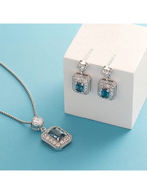 Peora Alluring 2.50 carats Radiant Cut London Blue Topaz Pendant Earrings Set in Sterling Silver