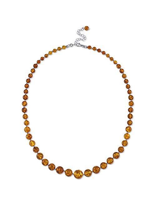 Peora Genuine Baltic Amber Graduated Strand Tennis Necklace for Women 925 Sterling Silver, Rich Cognac Color 5 to 12mm Beads, 19 inches length with 2.5 inch Extender