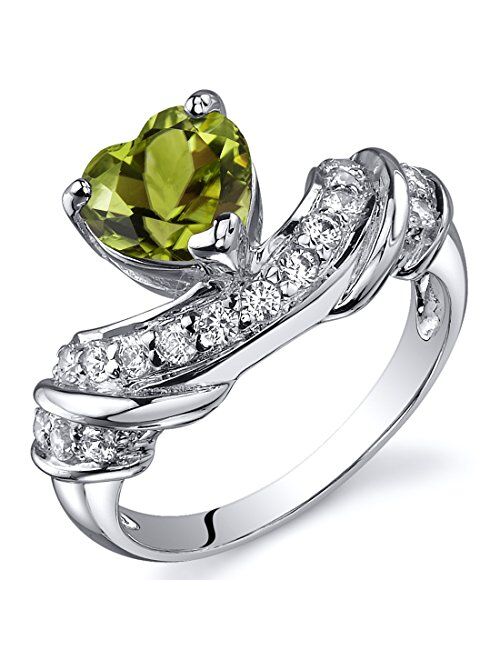 Peora Peridot Heart Promise Ring in Sterling Silver, 1.25 Carats total, Comfort Fit, Sizes 5 to 9