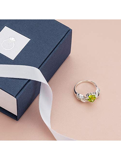 Peora Peridot Heart Promise Ring in Sterling Silver, 1.25 Carats total, Comfort Fit, Sizes 5 to 9