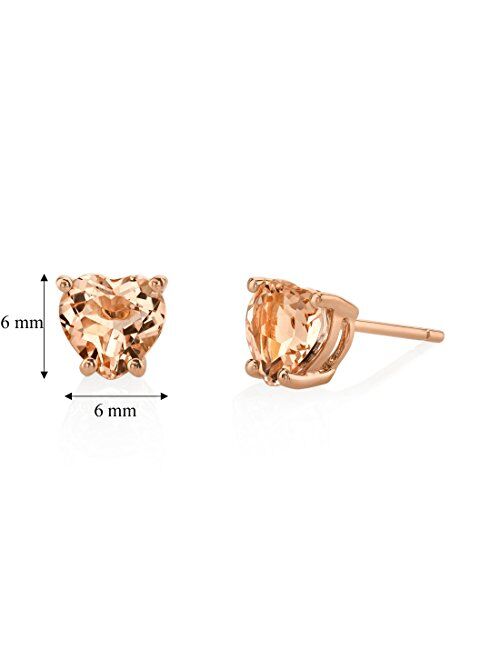 Peora Morganite Heart Stud Earrings for Women in 14 Karat Rose Gold, Classic Solitaire Studs, 6mm, 1.50 Carats total, Friction Back