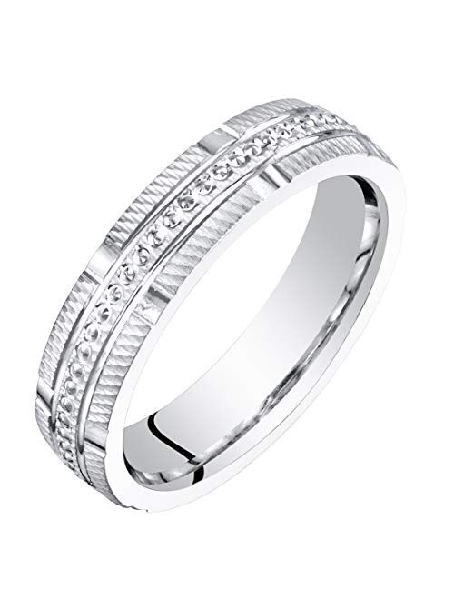 Peora 14K White Gold 4mm Textured Wedding Anniversary Ring Band for Women, Sizes 4 to 9