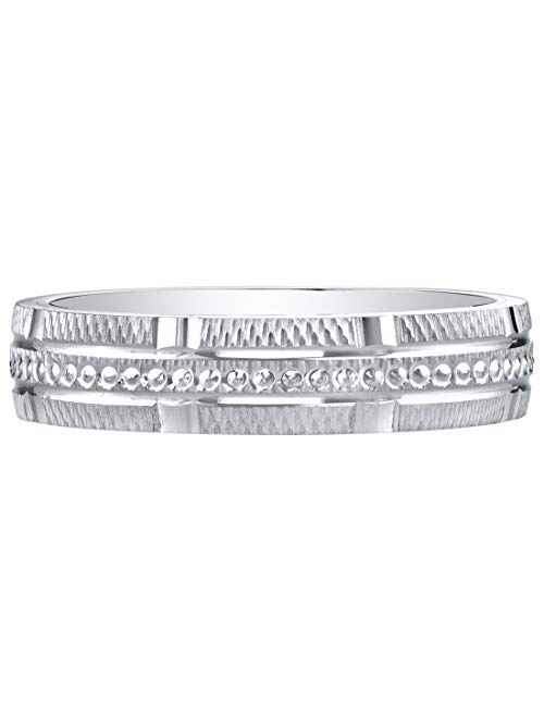 Peora 14K White Gold 4mm Textured Wedding Anniversary Ring Band for Women, Sizes 4 to 9