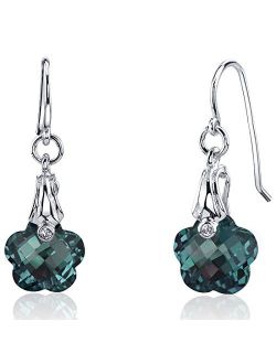 10 Carats Simulated Alexandrite Earrings Sterling Silver Florentine Cut