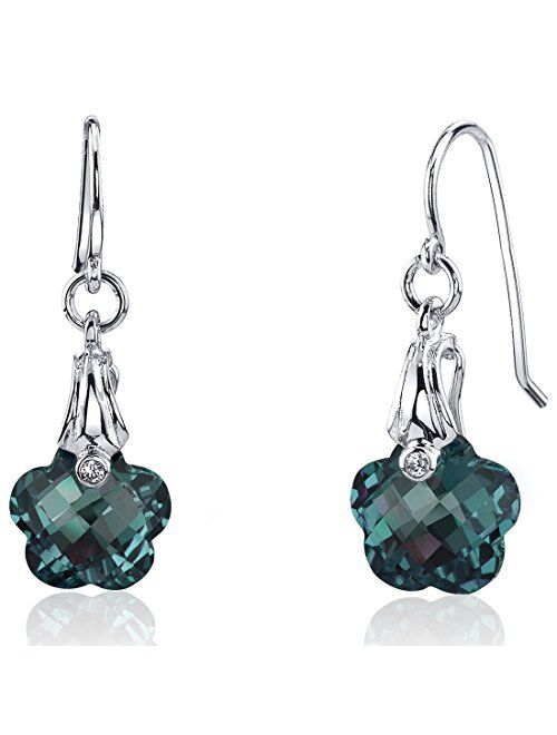 Peora 10 Carats Simulated Alexandrite Earrings Sterling Silver Florentine Cut