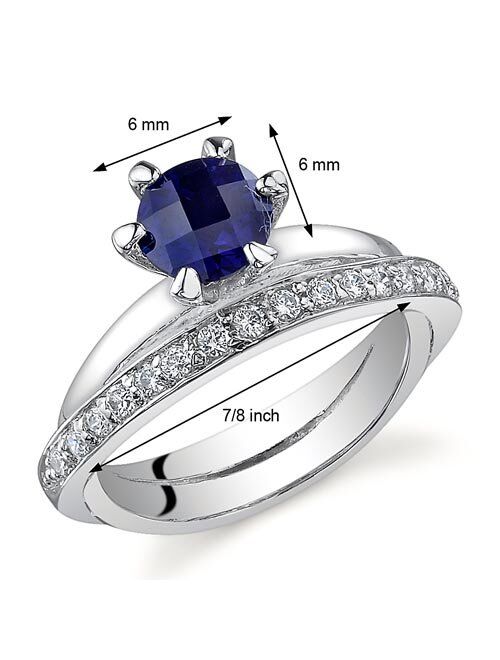 Peora Created Blue Sapphire Ring in Sterling Silver, Interlocking Illusion Design, Round Shape Solitaire, 6mm, 1.25 Carats, Comfort Fit, Sizes 5 to 9