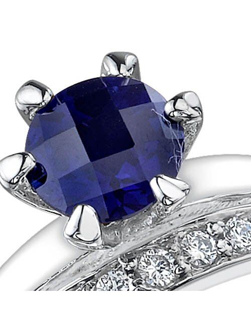 Peora Created Blue Sapphire Ring in Sterling Silver, Interlocking Illusion Design, Round Shape Solitaire, 6mm, 1.25 Carats, Comfort Fit, Sizes 5 to 9