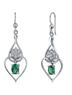 Simulated Emerald Heart Dangle Earrings for Women 925 Sterling Silver 1.50 Carats Oval Shape 7x5mm, Fishhooks