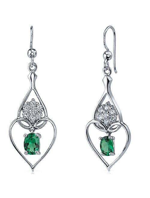 Peora Simulated Emerald Heart Dangle Earrings for Women 925 Sterling Silver 1.50 Carats Oval Shape 7x5mm, Fishhooks