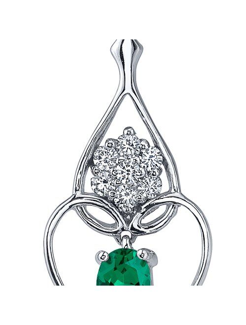 Peora Simulated Emerald Heart Dangle Earrings for Women 925 Sterling Silver 1.50 Carats Oval Shape 7x5mm, Fishhooks