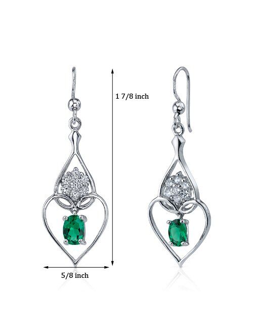 Peora Simulated Emerald Heart Dangle Earrings for Women 925 Sterling Silver 1.50 Carats Oval Shape 7x5mm, Fishhooks