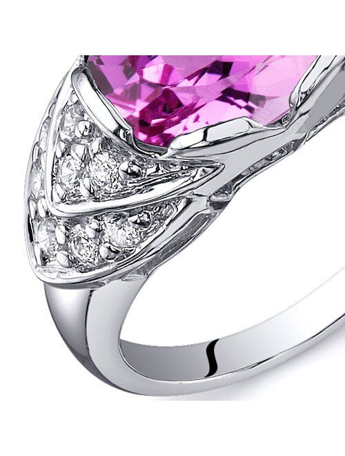 Peora Created Pink Sapphire Ring for Women in Sterling Silver, Vintage Scallop Design, Oval Shape 3.50 Carats, Comfort Fit, Sizes 5 to 9