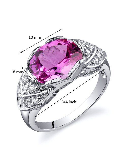 Peora Created Pink Sapphire Ring for Women in Sterling Silver, Vintage Scallop Design, Oval Shape 3.50 Carats, Comfort Fit, Sizes 5 to 9