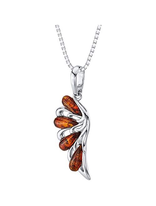 Peora Genuine Baltic Amber Angel Wing Pendant Necklace for Women 925 Sterling Silver, Rich Cognac Color, with 18 inch Chain