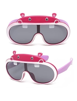 Ricawa Hippo Kids Sunglasses, Flexible Polarized Toddler Sunglasses for Boys Girls Age 3-10, 100% UV Protection