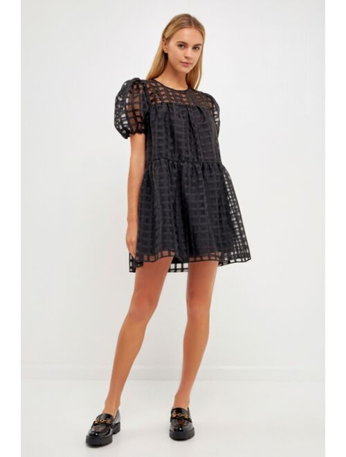 ENGLISH FACTORY Women's Gridded Puff Sleeve Dress